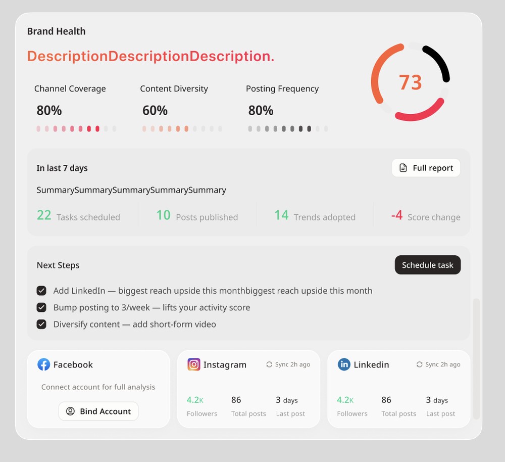 Brand health score tracked inside your Advoo Skill